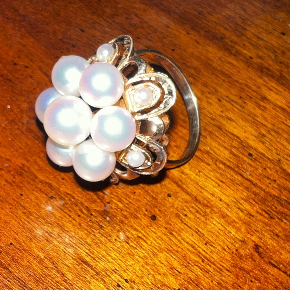 1960s Cultured Pearl and 14 Karat Yellow Gold Cocktail Ring